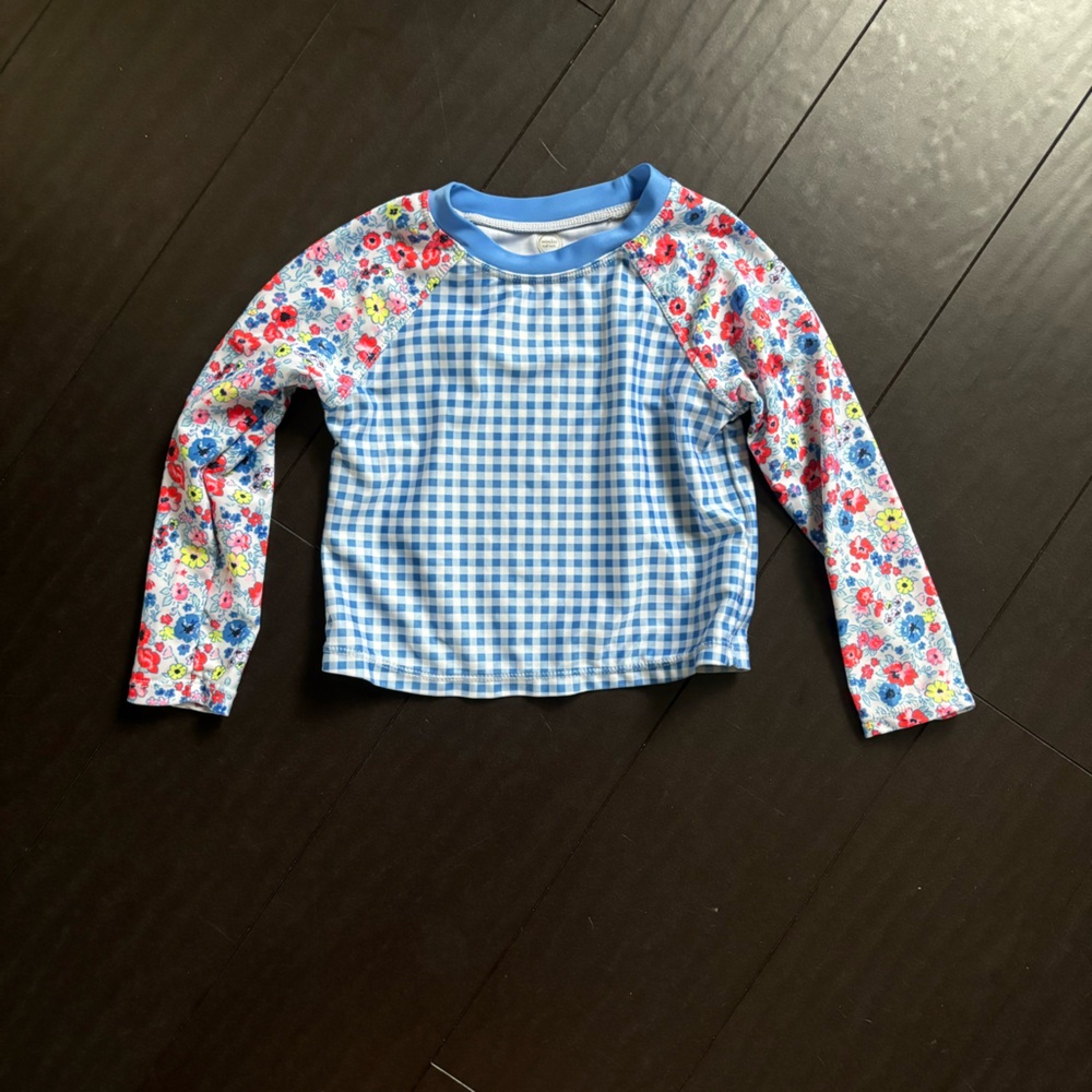 Wonder Nation toddler girl gingham floral rashguard size 2T NWOT